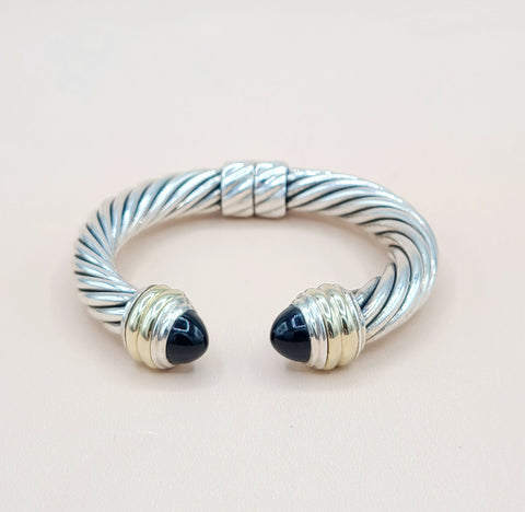  David Yurman 10mm Black Onyx Gold Bracelet