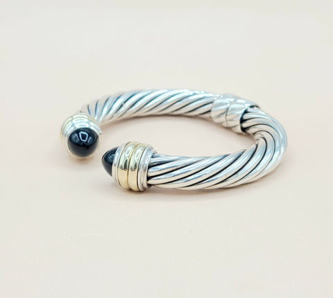  David Yurman 10mm Black Onyx Gold Bracelet