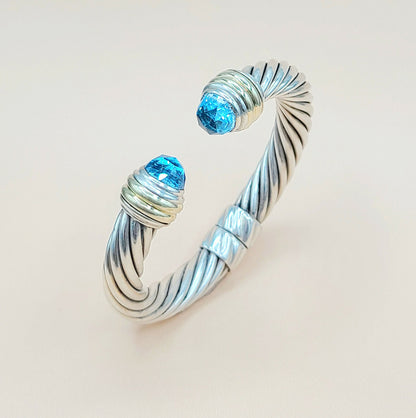 David Yurman 10mm Cable Blue Topaz Gold Bracelet Certified Pre-Owned  AYW Luxury #