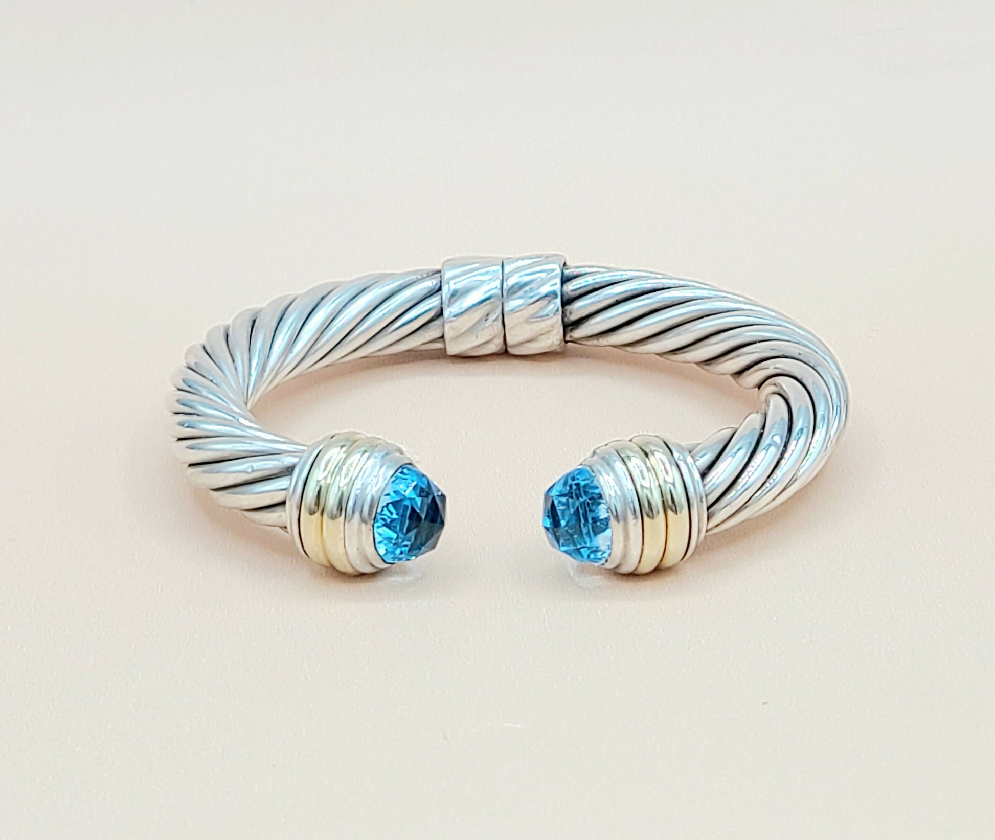 David Yurman 10mm Cable Blue Topaz Gold Bracelet Certified Pre-Owned  AYW Luxury #