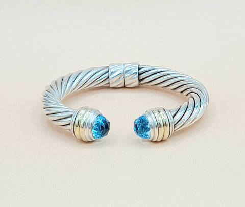  David Yurman 10mm Blue Topaz Gold Cable Bracelet