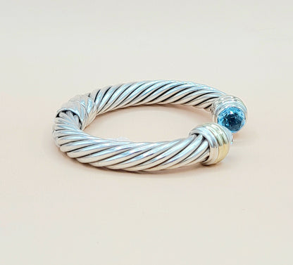 David Yurman 10mm Cable Blue Topaz Gold Bracelet Certified Pre-Owned  AYW Luxury #