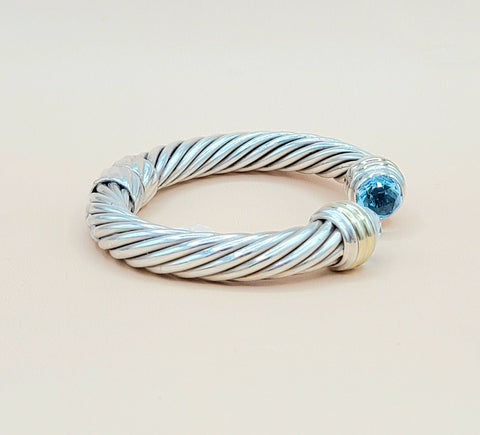  David Yurman 10mm Blue Topaz Gold Cable Bracelet