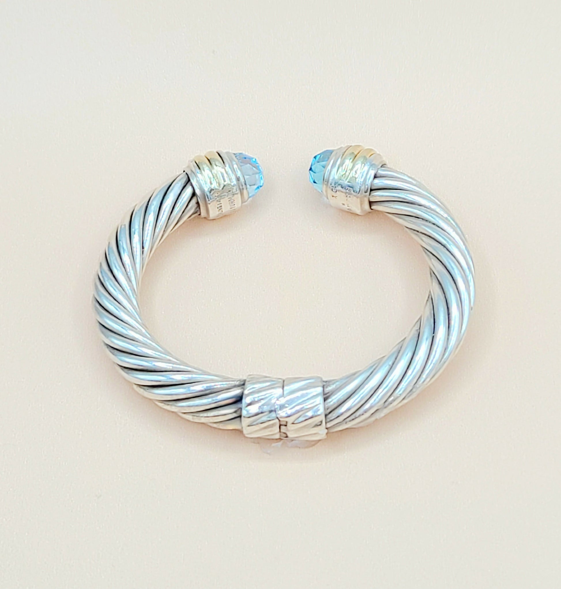 David Yurman 10mm Cable Blue Topaz Gold Bracelet Certified Pre-Owned  AYW Luxury #