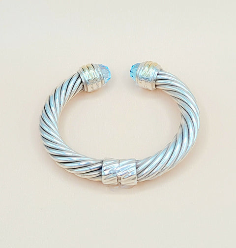  David Yurman 10mm Blue Topaz Gold Cable Bracelet