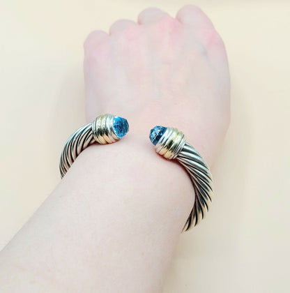David Yurman 10mm Cable Blue Topaz Gold Bracelet Certified Pre-Owned  AYW Luxury #