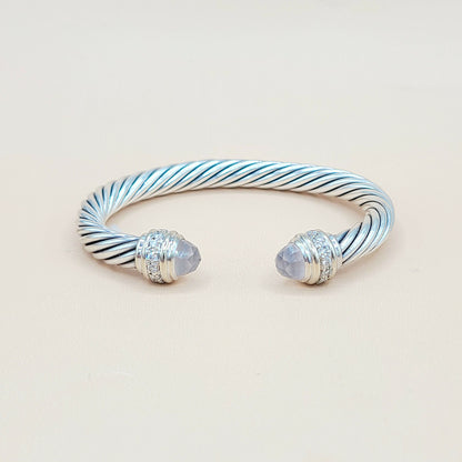 David Yurman 7mm Cable Rose Quartz Diamond Bracelet | Certified  AYW Luxury #