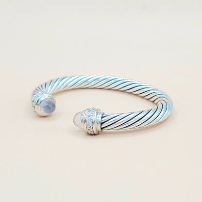 David Yurman 7mm Cable Rose Quartz Diamond Bracelet | Certified  AYW Luxury #