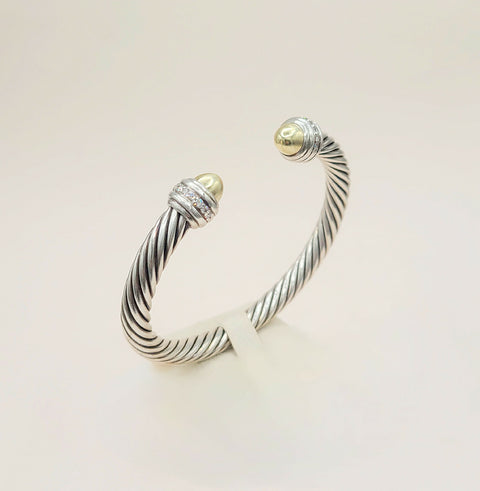  David Yurman Cable Classics Silver Gold Diamond Bracelet , 7mm