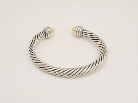  David Yurman Cable Classics Silver Gold Diamond Bracelet , 7mm