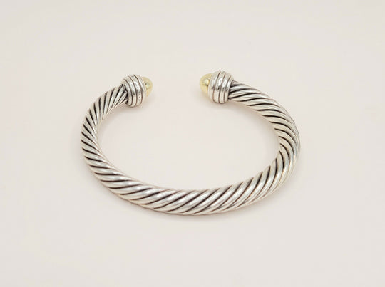  David Yurman Cable Classics Silver Gold Diamond Bracelet , 7mm