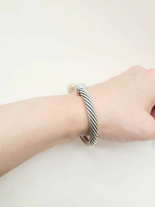  David Yurman Cable Classics Silver Gold Diamond Bracelet , 7mm