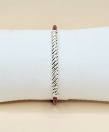 David Yurman Cable Classics ID Bracelet In Sterling Silver and Red Leather