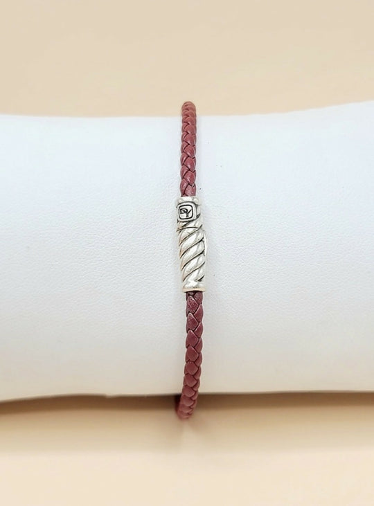 David Yurman Cable Classics ID Bracelet In Sterling Silver and Red Leather