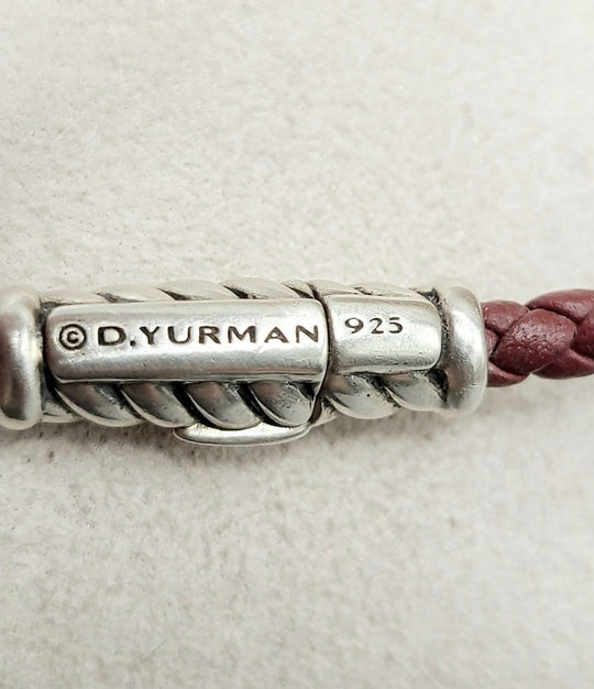 hallmark of David Yurman Cable Classics ID Bracelet In Sterling Silver and Red Leather