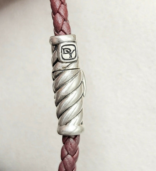 hallmark of David Yurman Cable Classics ID Bracelet In Sterling Silver and Red Leather