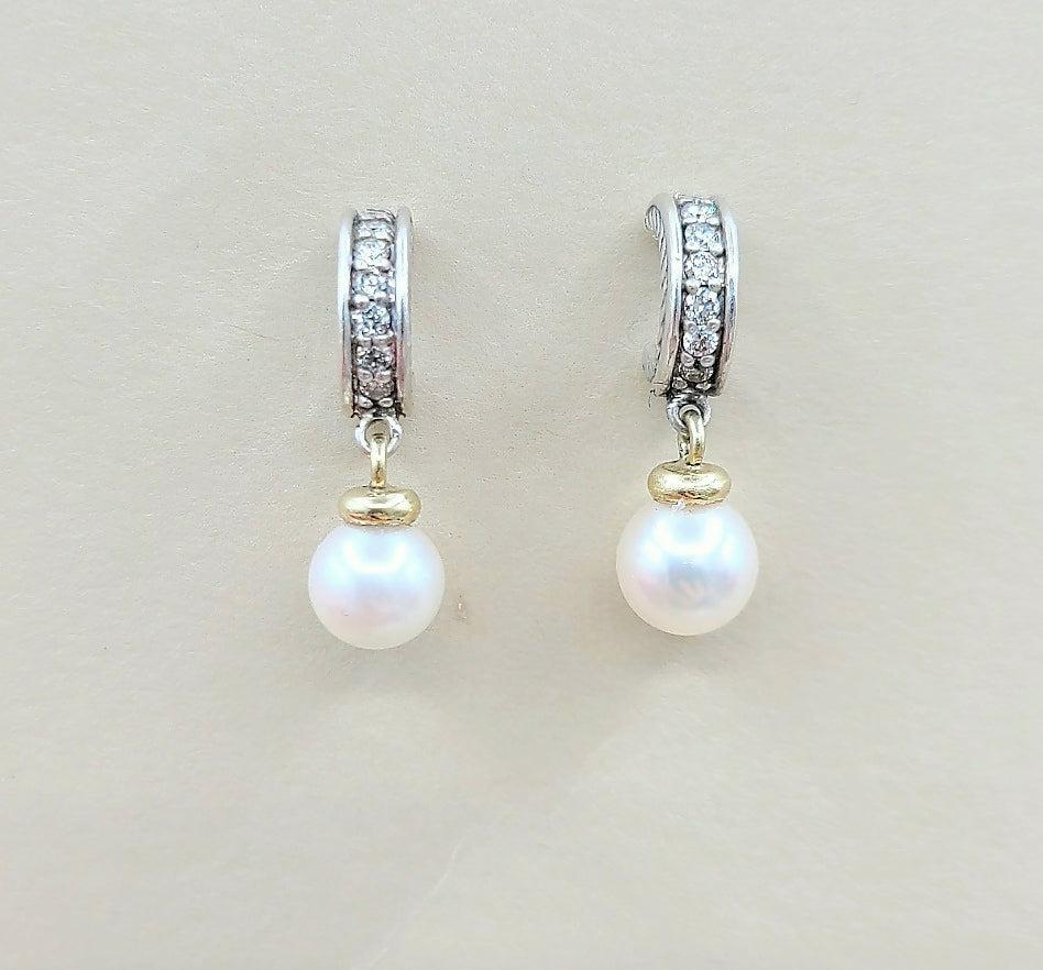 David Yurman Cable Drop Earrings With Pearls And Diamonds