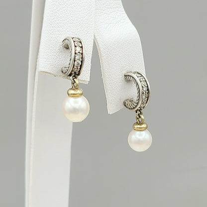 David Yurman Cable Drop Earrings With Pearls And Diamonds