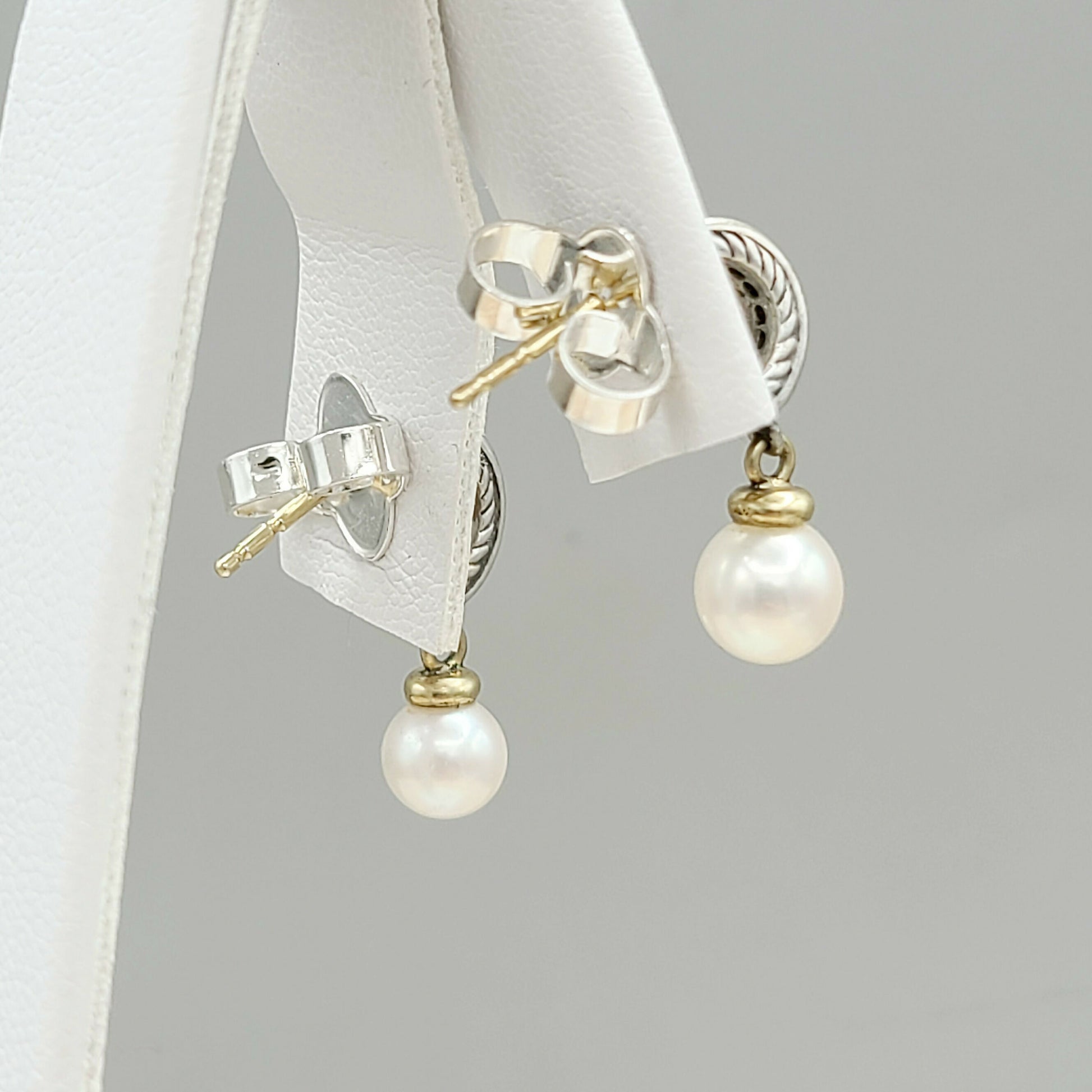 David Yurman Cable Drop Earrings With Pearls And Diamonds