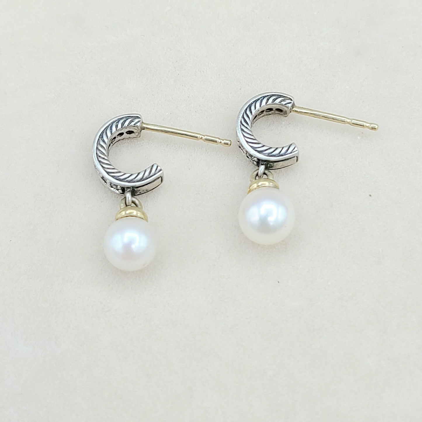 David Yurman Cable Drop Earrings With Pearls And Diamonds