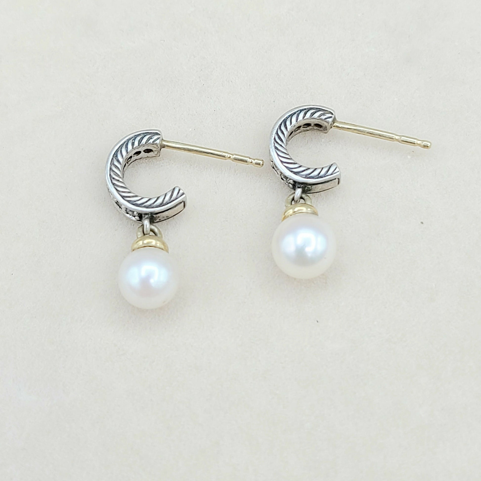 David Yurman Cable Drop Earrings With Pearls And Diamonds