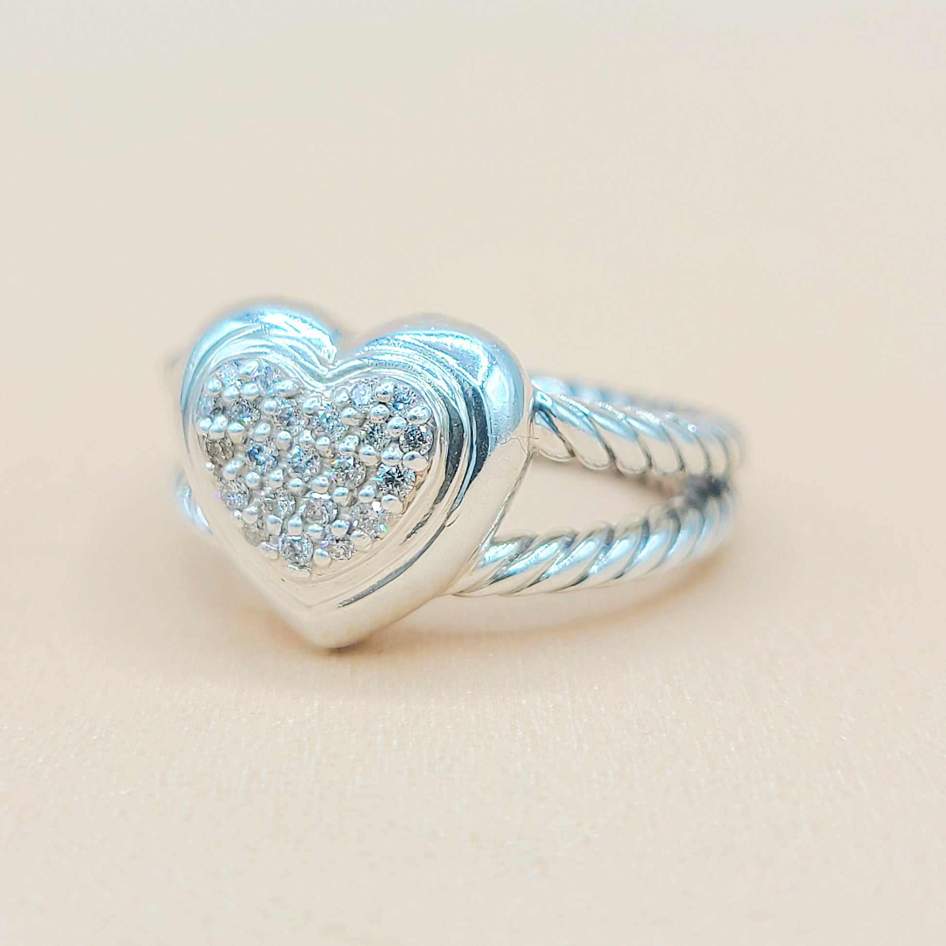 David Yurman Cable Heart Diamond Ring Silver | Certified Pre-Owned  AYW Luxury #