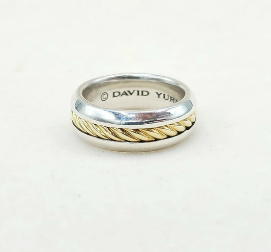 	David Yurman Cable Inset Band Ring Sterling Silver with 18K Yellow Gold, 8mm