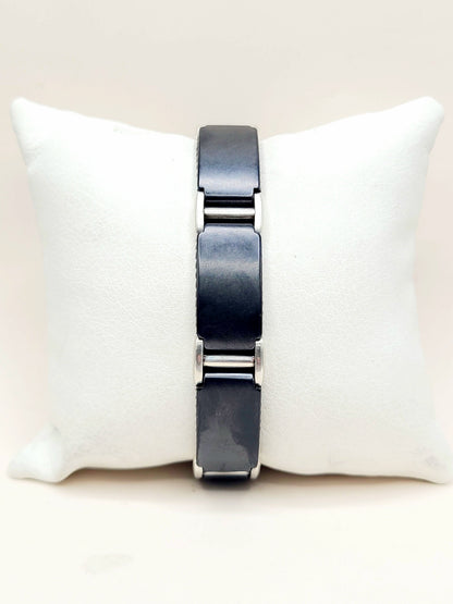David Yurman Cable Link Bracelet Black Titanium Sterling Silver Stainless Steel 14mm Small