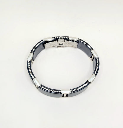 David Yurman Cable Link Bracelet Black Titanium Sterling Silver Stainless Steel 14mm Small