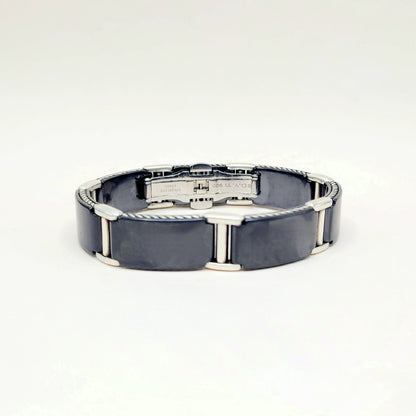 David Yurman Cable Link Bracelet Black Titanium Sterling Silver Stainless Steel 14mm Small