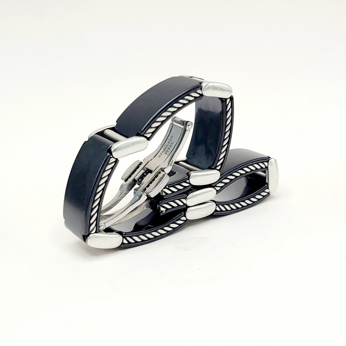 David Yurman Cable Link Bracelet Black Titanium Sterling Silver Stainless Steel 14mm Small