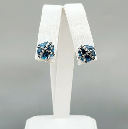 David Yurman Cable Wrap Earrings With Hampton Blue Topaz and Diamonds