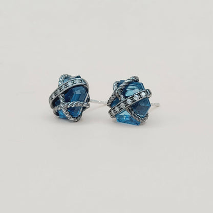 David Yurman Cable Wrap Earrings With Hampton Blue Topaz and Diamonds