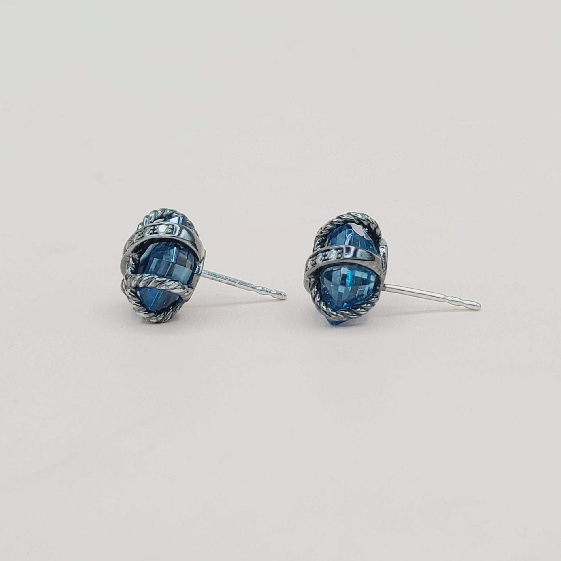 David Yurman Cable Wrap Earrings With Hampton Blue Topaz and Diamonds