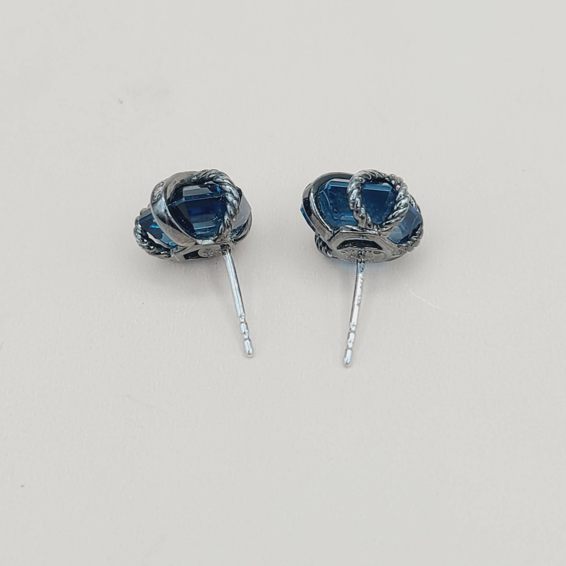 David Yurman Cable Wrap Earrings With Hampton Blue Topaz and Diamonds