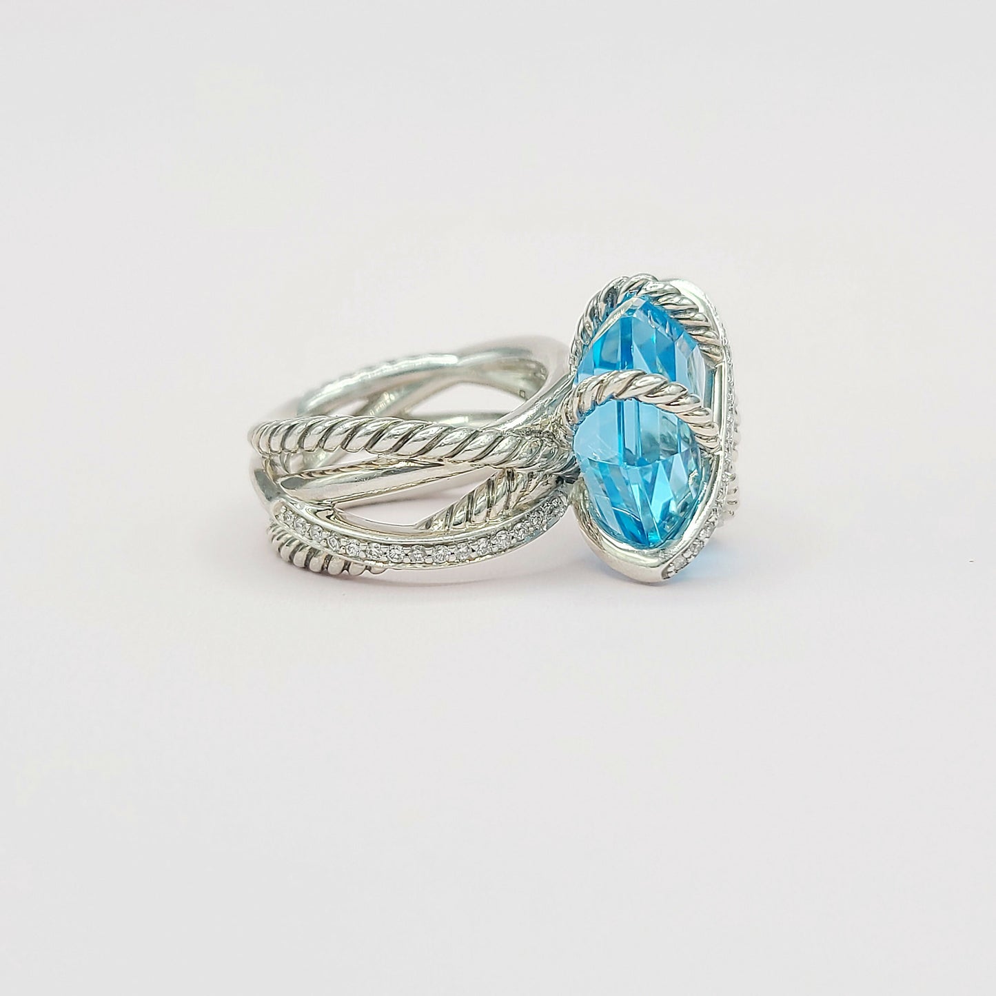 David Yurman Cable Wrap Ring With Blue Topaz And Diamonds