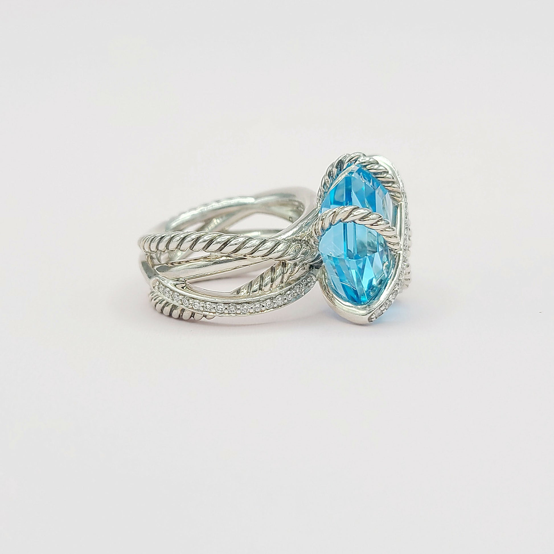 David Yurman Cable Wrap Ring With Blue Topaz And Diamonds