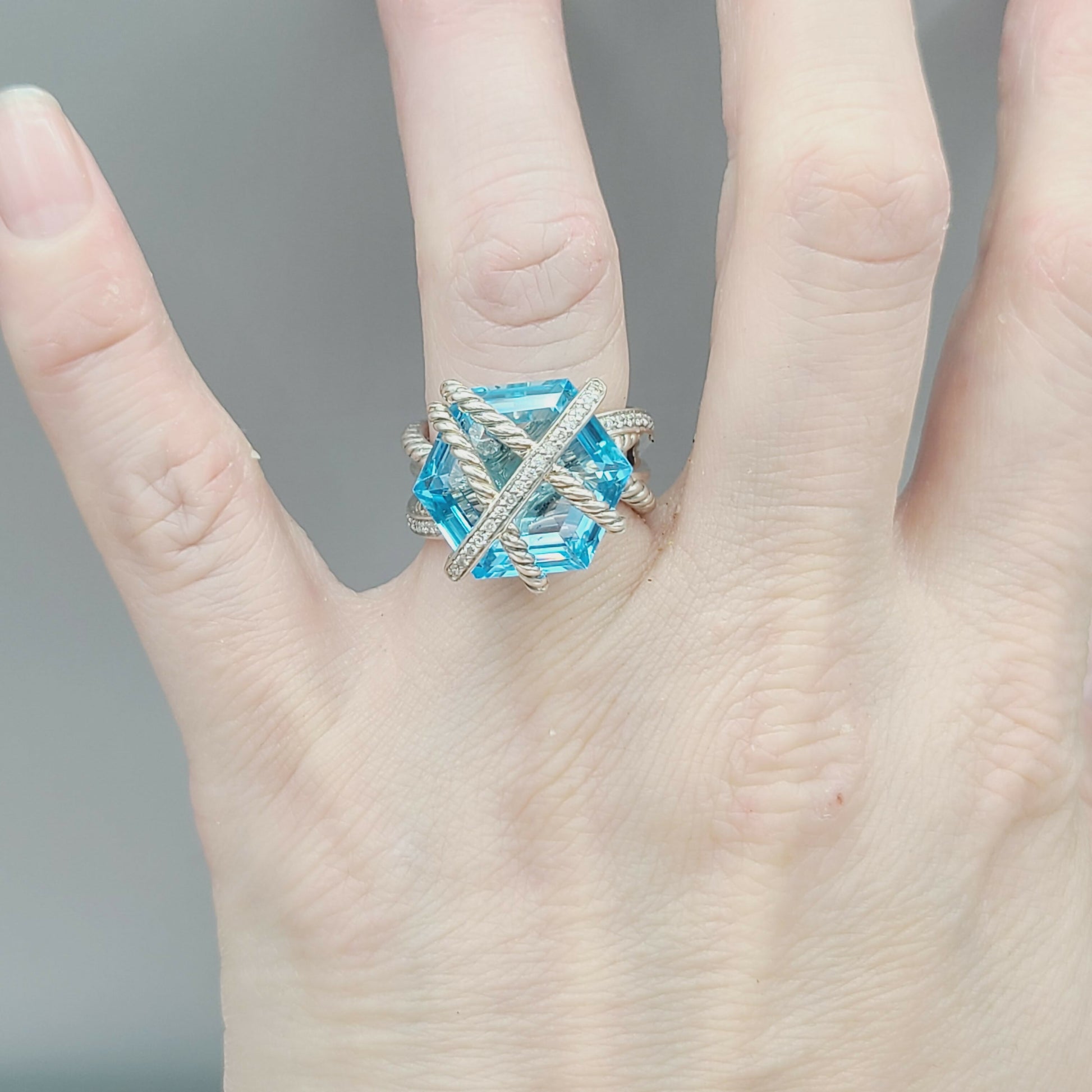 David Yurman Cable Wrap Ring With Blue Topaz And Diamonds