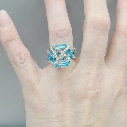 David Yurman Cable Wrap Ring With Blue Topaz And Diamonds