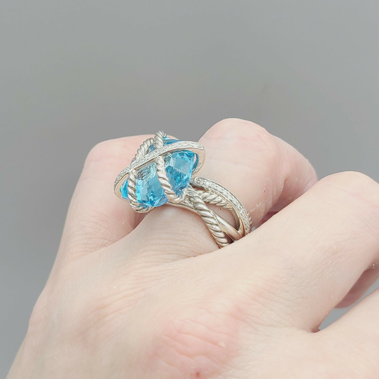 David Yurman Cable Wrap Ring With Blue Topaz And Diamonds