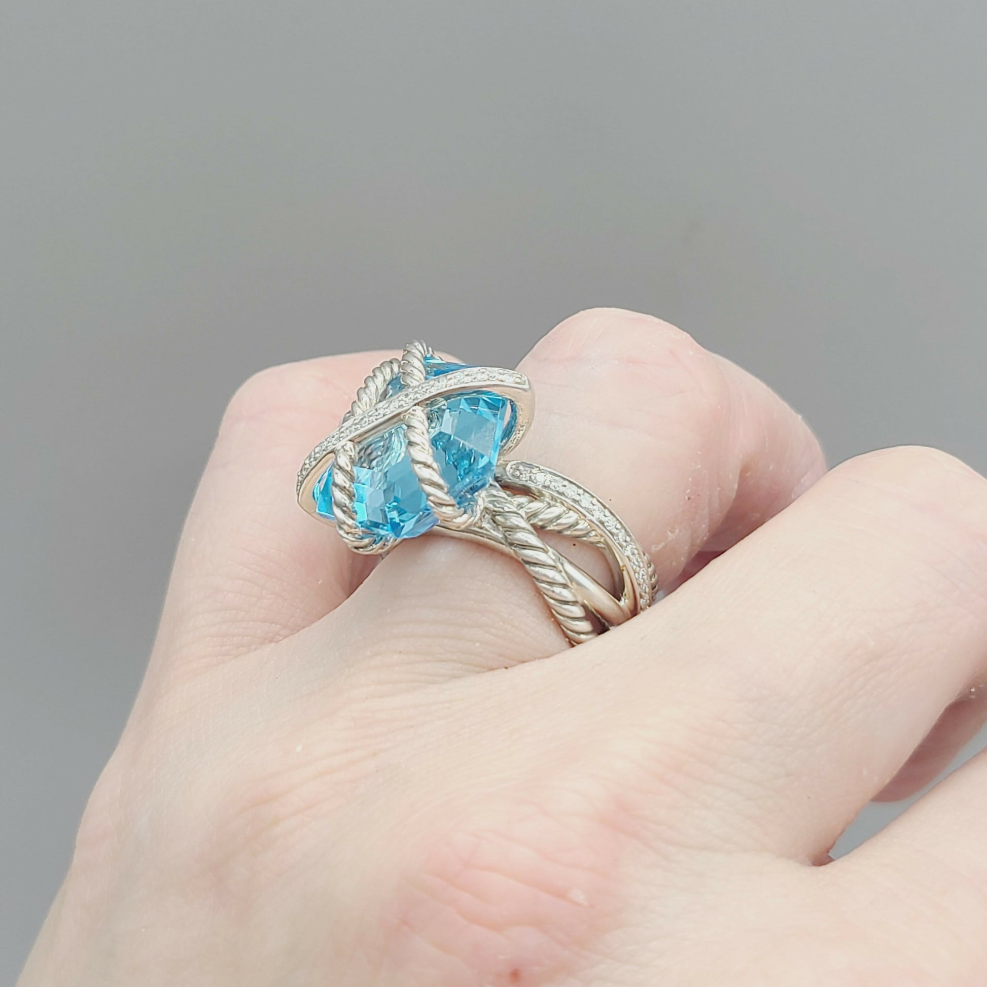 David Yurman Cable Wrap Ring With Blue Topaz And Diamonds