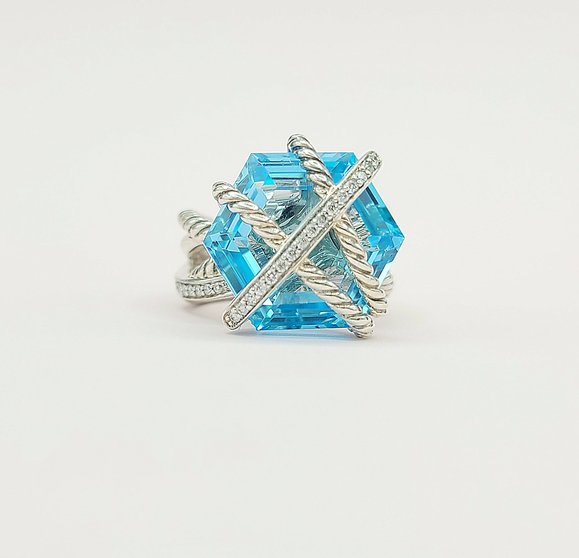 David Yurman Cable Wrap Ring With Blue Topaz And Diamonds
