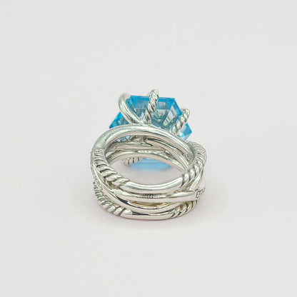 David Yurman Cable Wrap Ring With Blue Topaz And Diamonds