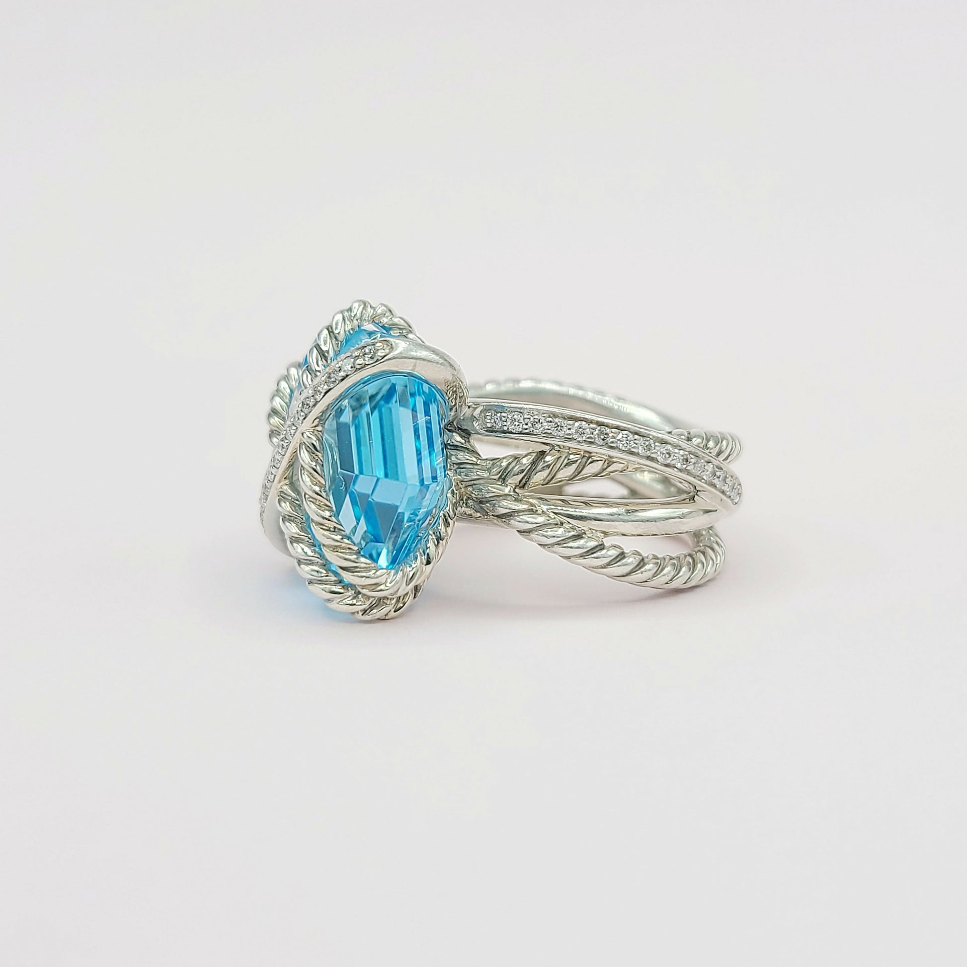 David Yurman Cable Wrap Ring With Blue Topaz And Diamonds