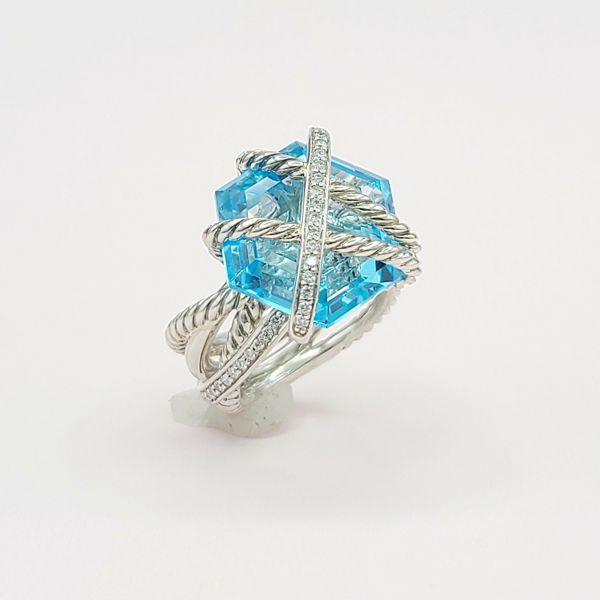 David Yurman Cable Wrap Ring With Blue Topaz And Diamonds