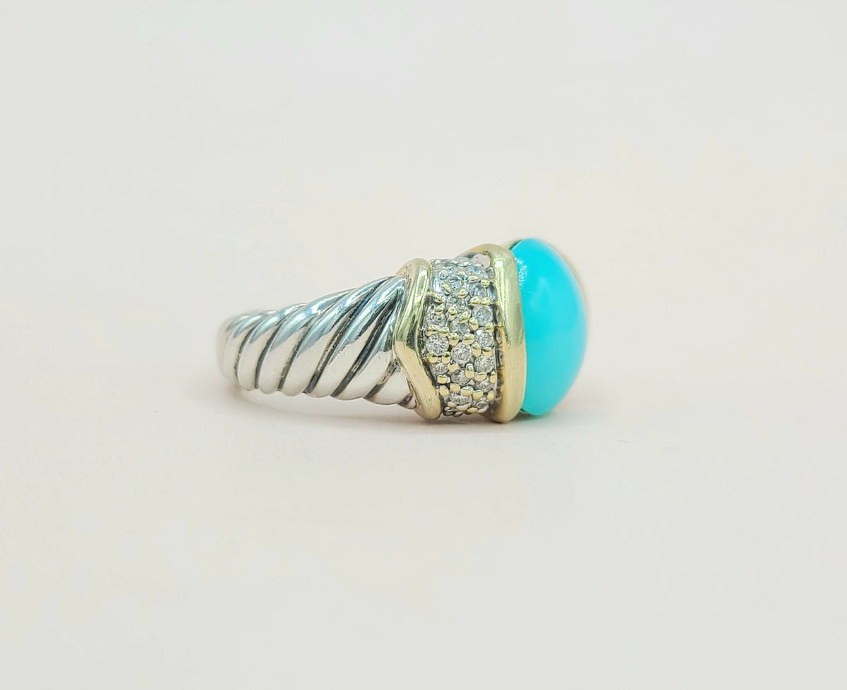 side view David Yurman Capri Aqua Chalcedony & Diamond Ring 