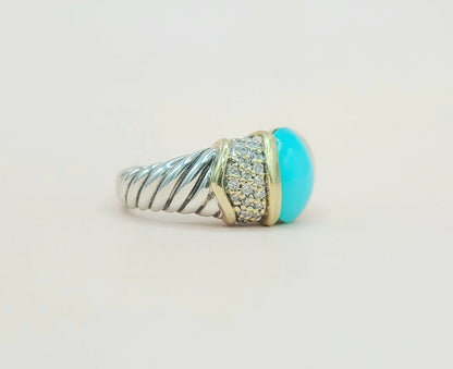 side view David Yurman Capri Aqua Chalcedony & Diamond Ring 