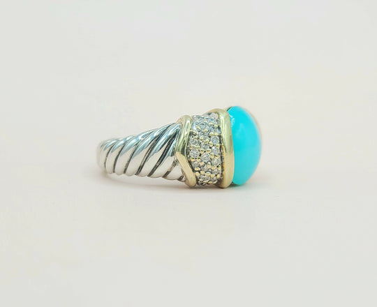 side view David Yurman Capri Aqua Chalcedony & Diamond Ring 