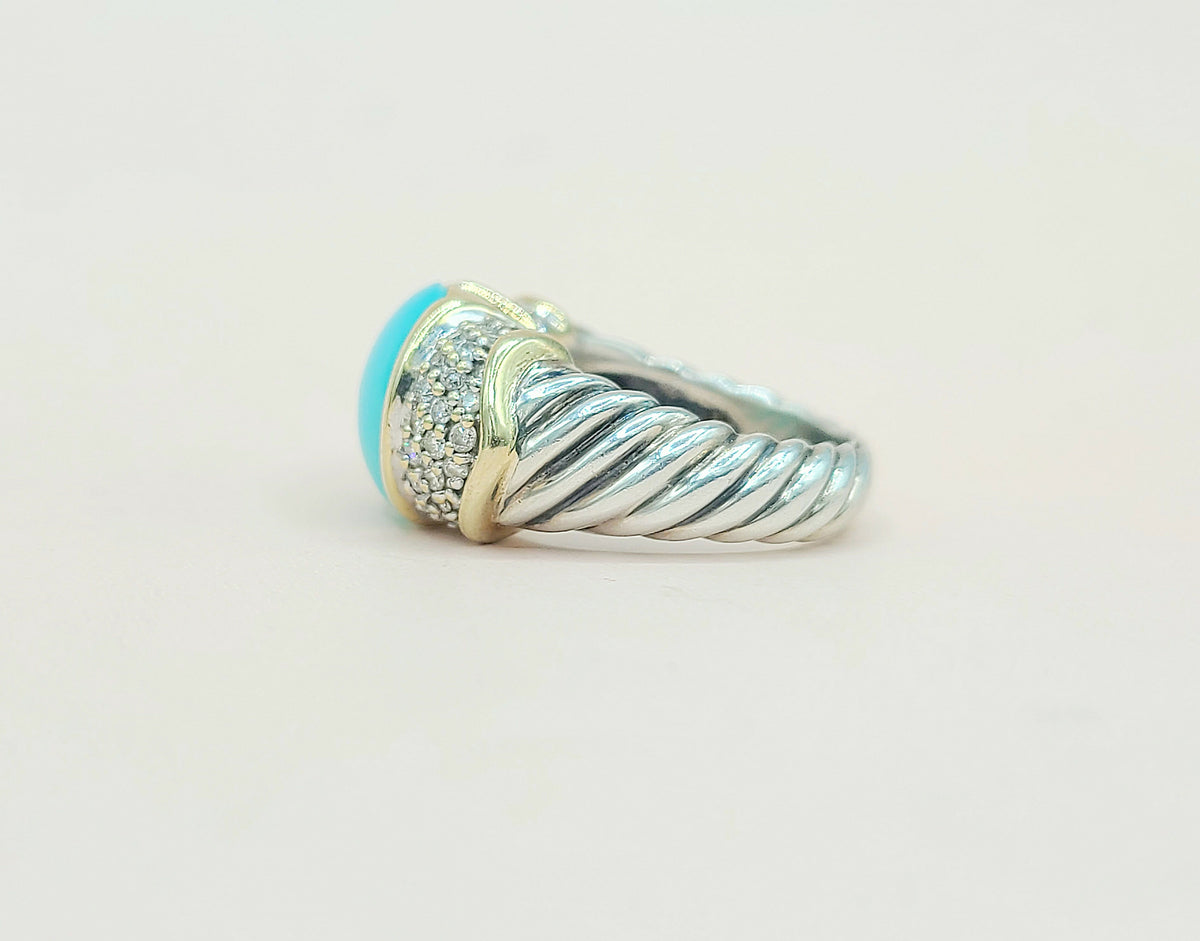 side view David Yurman Capri Aqua Chalcedony & Diamond Ring 