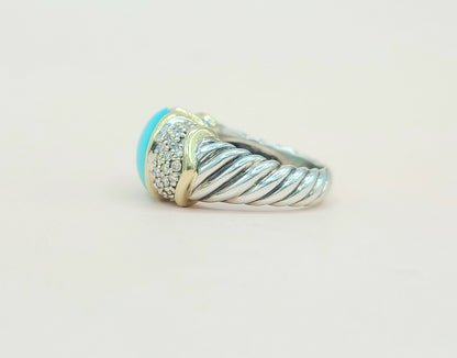 side view David Yurman Capri Aqua Chalcedony & Diamond Ring 